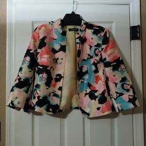 Kasper Abstract Print Blazer in Pink, Black, and Teal